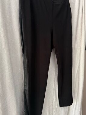 Eileen Fisher Black Ponte Leggings with Faux Leather Side Stripe
